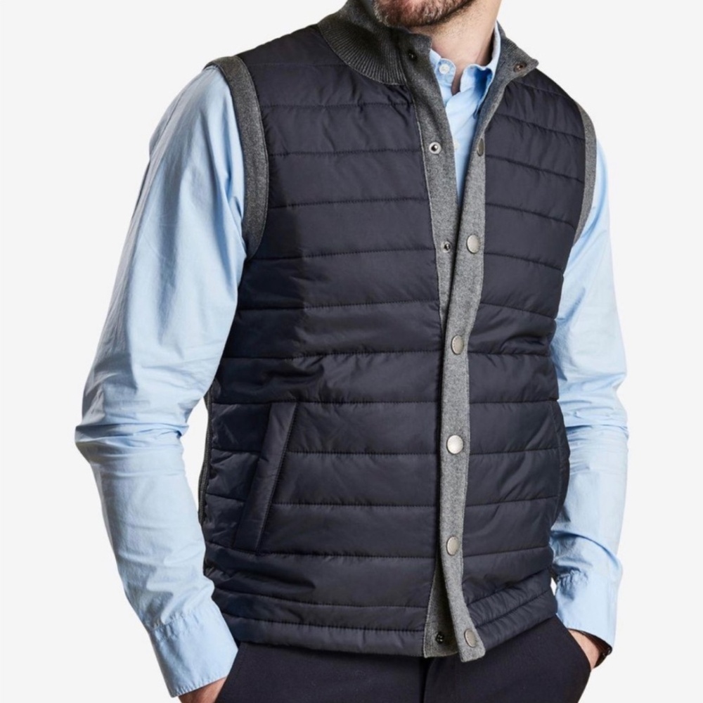 Barbour Gilet Quilted Vest Men's Cotton Knit Snap Button Casual Classic Blue XXL
